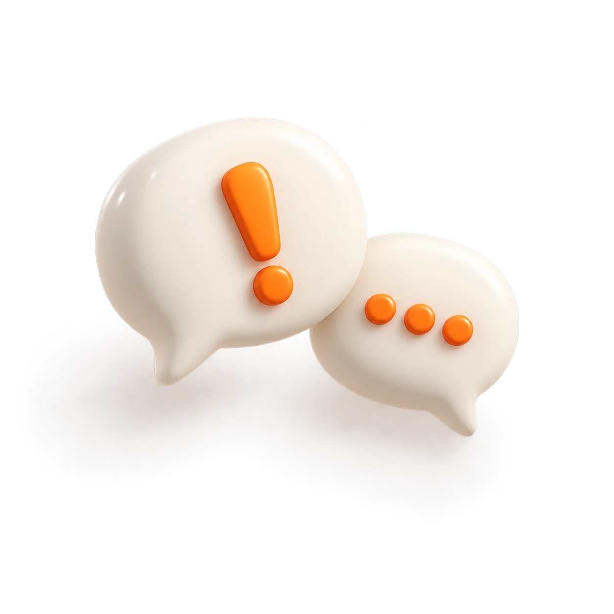 Two ivory speech bubbles with orange expression marks