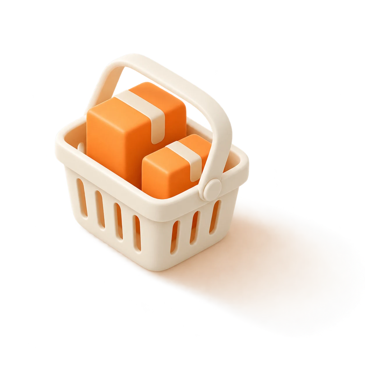 an ivory shopping basket holding two orange packages