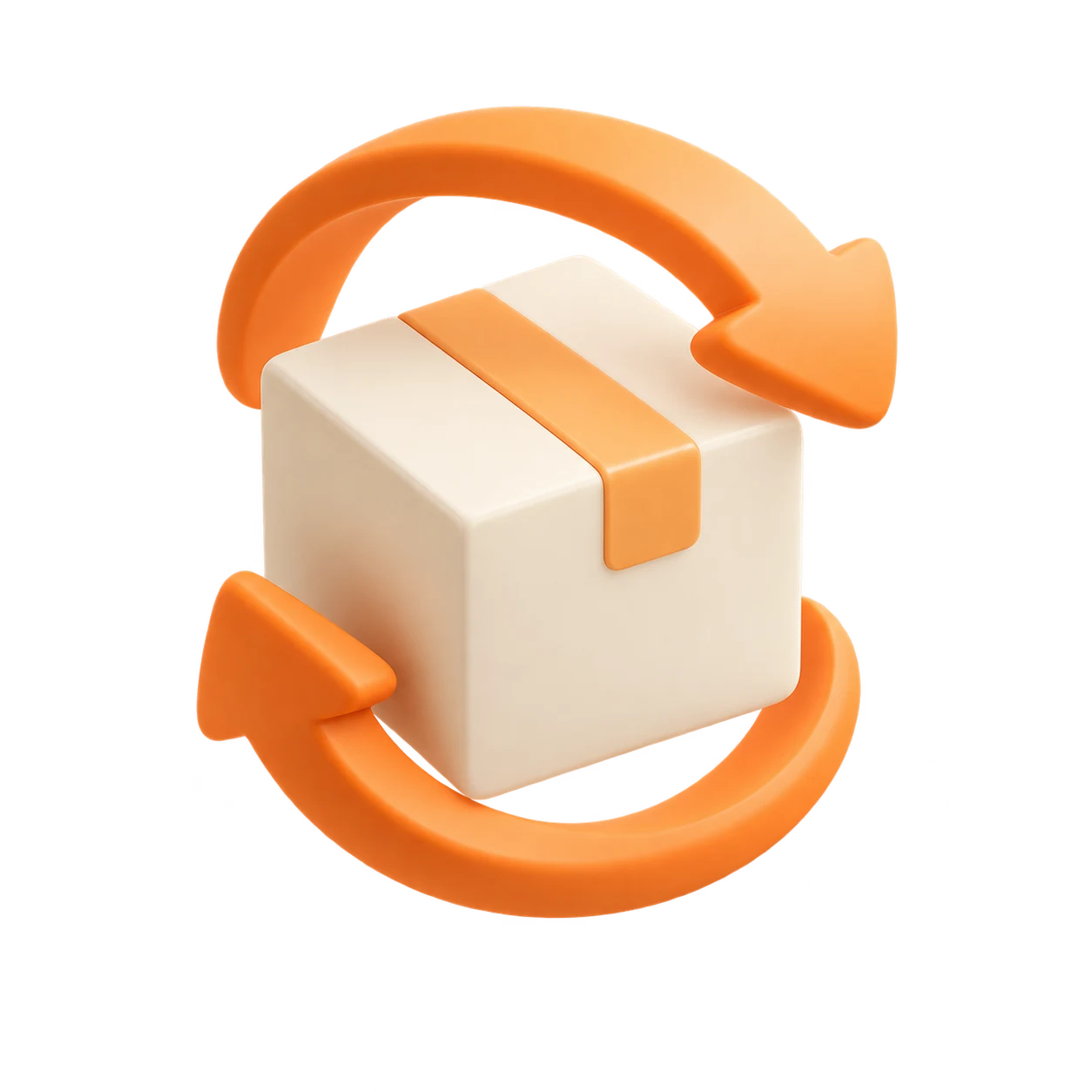 an ivory package encircled by two orange curved arrows